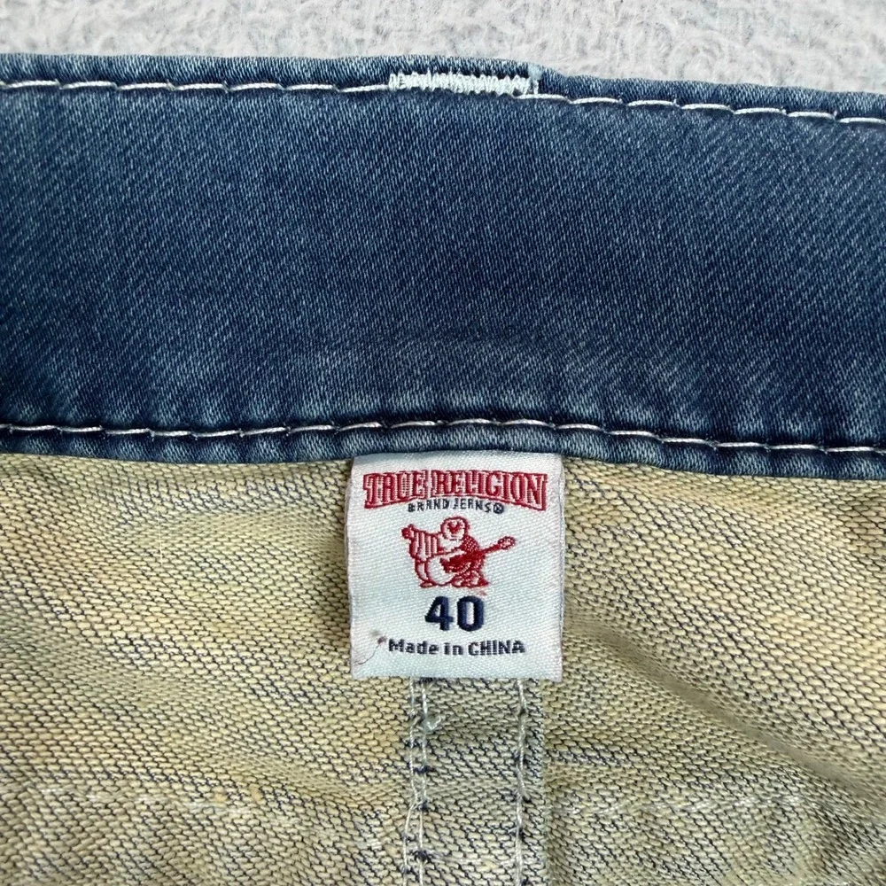True Religion Section Slim Mens Jeans 40 Medium Wash White Contrast Stitch Blue